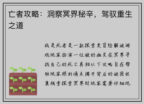 亡者攻略：洞察冥界秘辛，驾驭重生之道