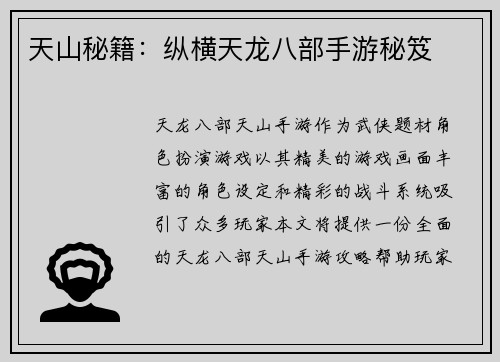 天山秘籍：纵横天龙八部手游秘笈